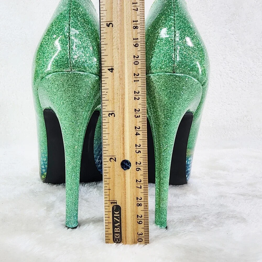 NIB Fabio Green Glitter Ombre Patent 4" High Heel Shoes Pointy Toe Pump US 7-13 - Picture 9 of 10